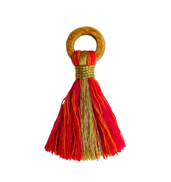 Mix_-_Orange_&_Pink_Cotton_Handmade_Mini_Tassels_With_Mini_Ring_&_Gold_Zari_,__Pack_Of_10