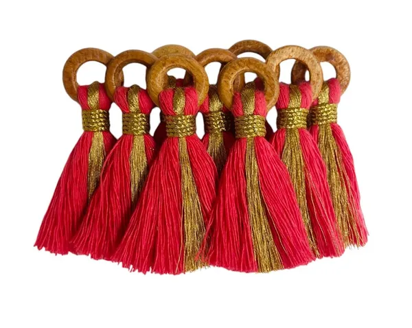 Flamingo_Pink_Cotton_Handmade_Mini_Tassels_With_Mini_Ring_&_Gold_Zari_,__Pack_Of_10