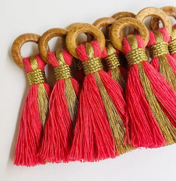 Flamingo_Pink_Cotton_Handmade_Mini_Tassels_With_Mini_Ring_&_Gold_Zari_,__Pack_Of_10