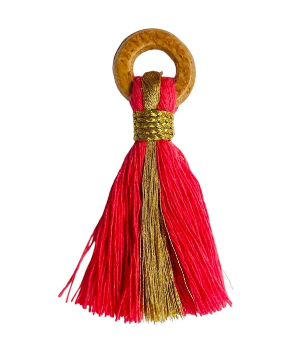 Flamingo_Pink_Cotton_Handmade_Mini_Tassels_With_Mini_Ring_&_Gold_Zari_,__Pack_Of_10