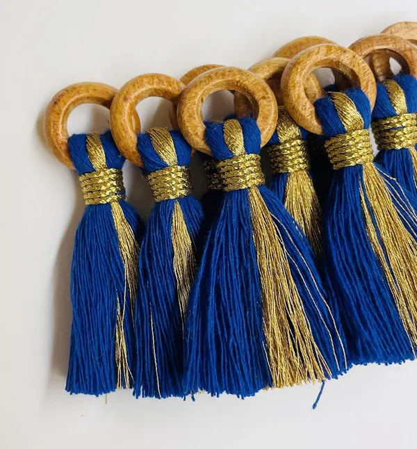 Royal_Blue_Cotton_Handmade_Mini_Tassels_With_Mini_Ring_&_Gold_Zari_,__Pack_Of_10