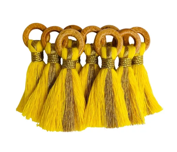 Bright_Yellow_Cotton_Handmade_Mini_Tassels_With_Mini_Ring_&_Gold_Zari_,__Pack_Of_10
