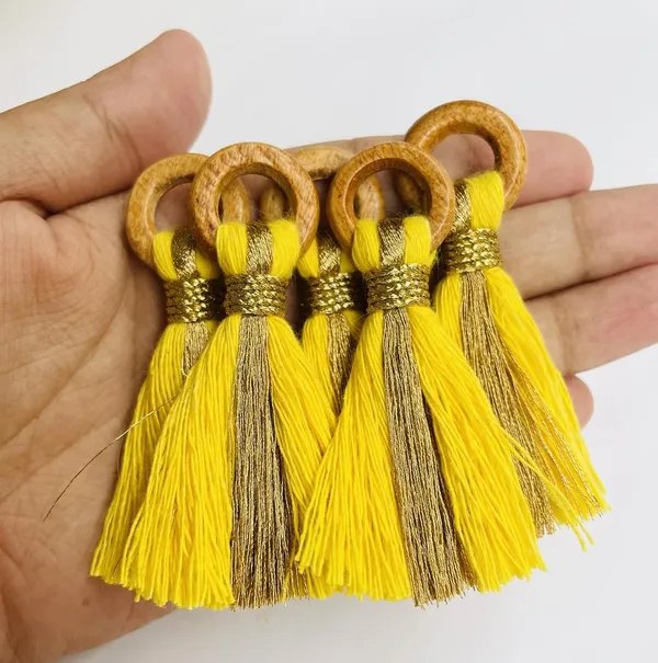 Bright_Yellow_Cotton_Handmade_Mini_Tassels_With_Mini_Ring_&_Gold_Zari_,__Pack_Of_10
