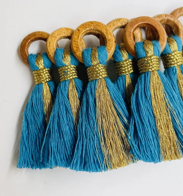 Firozi_Cotton_Handmade_Mini_Tassels_With_Mini_Ring_&_Gold_Zari_,__Pack_Of_10