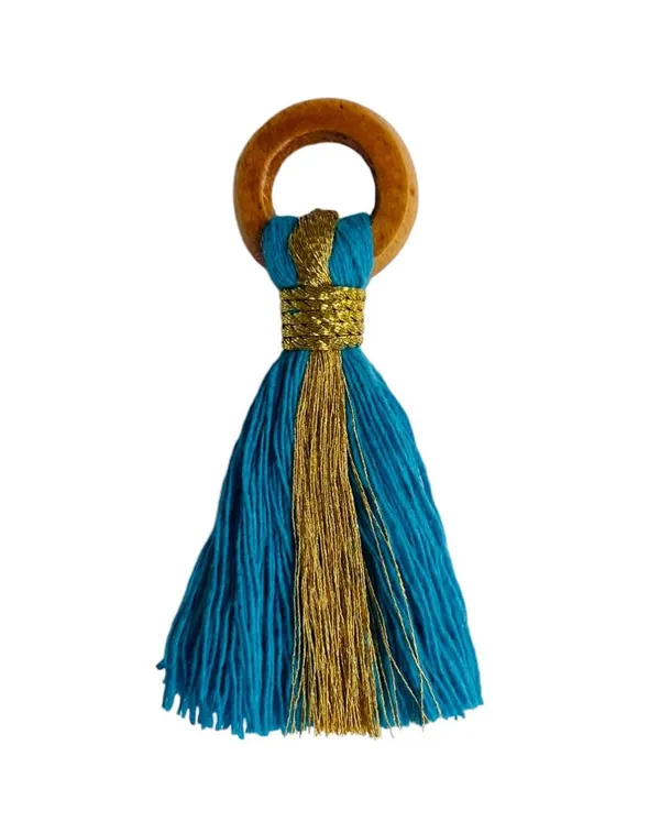 Firozi_Cotton_Handmade_Mini_Tassels_With_Mini_Ring_&_Gold_Zari_,__Pack_Of_10