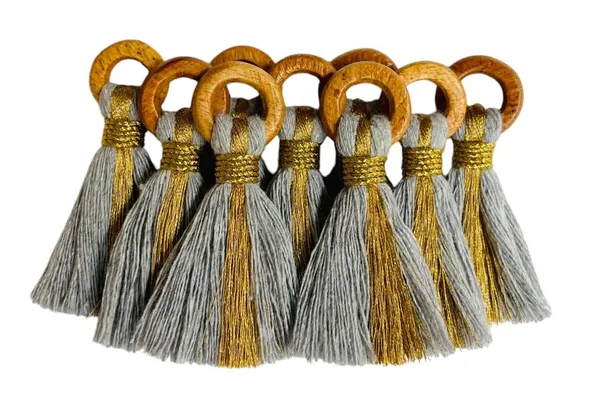 Grey_Cotton_Handmade_Mini_Tassels_With_Mini_Ring_&_Gold_Zari_,__Pack_Of_10