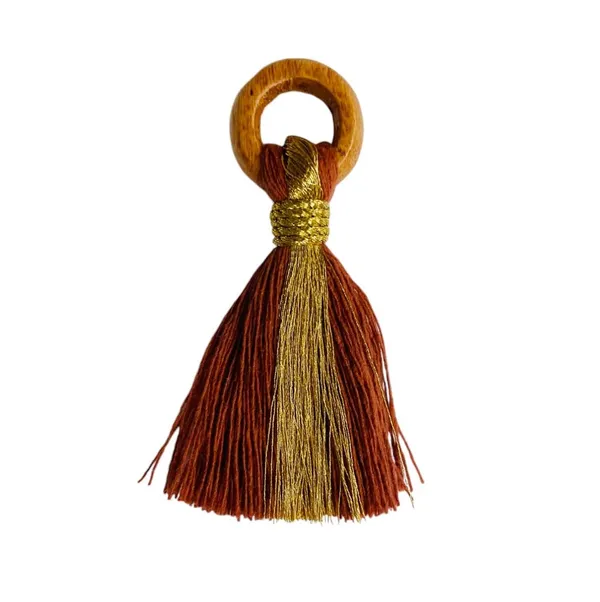 Rust_Brown_Cotton_Handmade_Mini_Tassels_With_Mini_Ring_&_Gold_Zari_,__Pack_Of_10