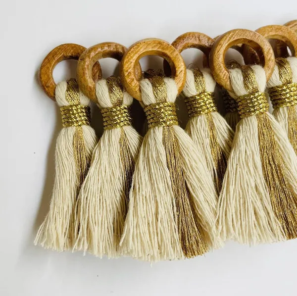 Off-White_Cotton_Handmade_Mini_Tassels_With_Mini_Ring_&_Gold_Zari_,__Pack_Of_10