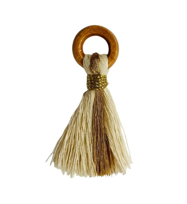 Off-White_Cotton_Handmade_Mini_Tassels_With_Mini_Ring_&_Gold_Zari_,__Pack_Of_10