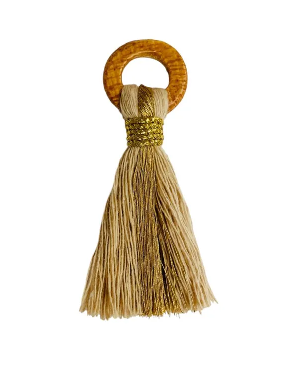 Light_Beige_Cotton_Handmade_Mini_Tassels_With_Mini_Ring_&_Gold_Zari_,__Pack_Of_10