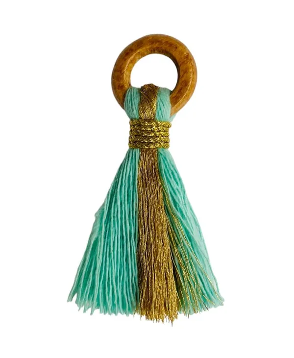 Turquoise_Blue_Cotton_Handmade_Mini_Tassels_With_Mini_Ring_&_Gold_Zari_,__Pack_Of_10