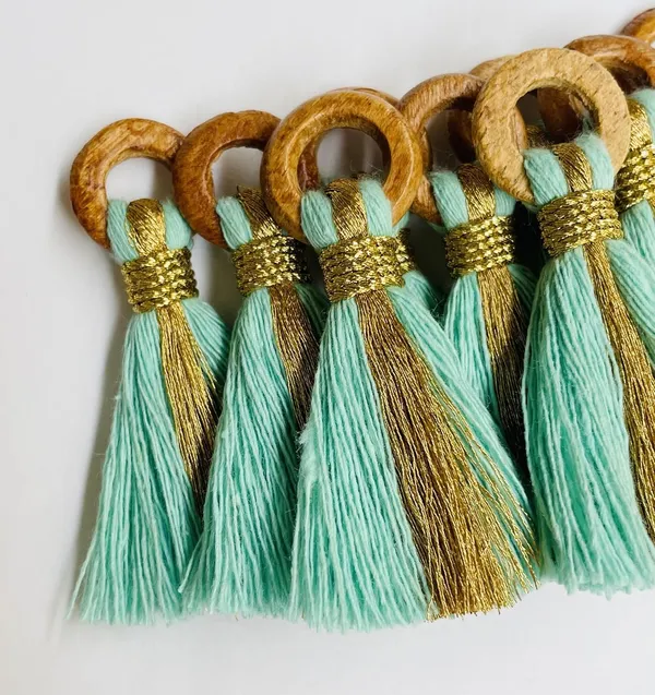 Turquoise_Blue_Cotton_Handmade_Mini_Tassels_With_Mini_Ring_&_Gold_Zari_,__Pack_Of_10
