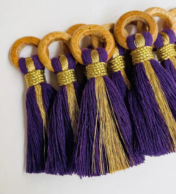 Dark_Purple_Cotton_Handmade_Mini_Tassels_With_Mini_Ring_&_Gold_Zari_,__Pack_Of_10