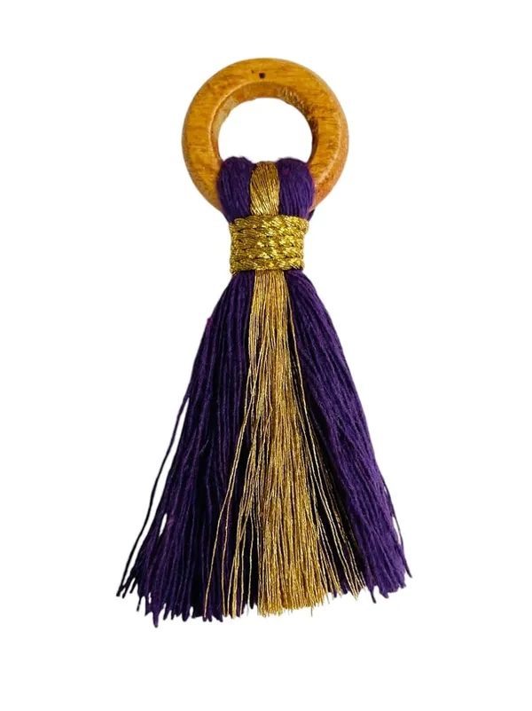 Dark_Purple_Cotton_Handmade_Mini_Tassels_With_Mini_Ring_&_Gold_Zari_,__Pack_Of_10