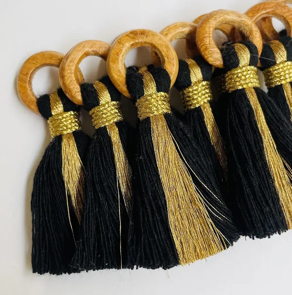 Black_Cotton_Handmade_Mini_Tassels_With_Mini_Ring_&_Gold_Zari_,__Pack_Of_10