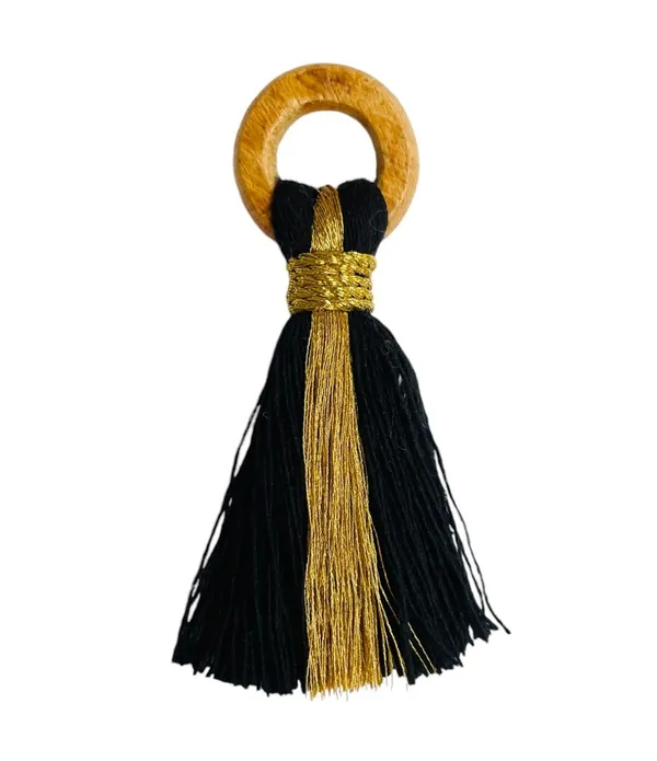Black_Cotton_Handmade_Mini_Tassels_With_Mini_Ring_&_Gold_Zari_,__Pack_Of_10