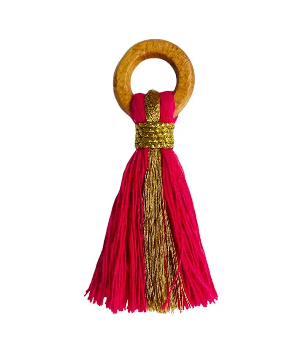 Dark_Pink_Cotton_Handmade_Mini_Tassels_With_Mini_Ring_&_Gold_Zari_,__Pack_Of_10