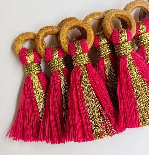 Dark_Pink_Cotton_Handmade_Mini_Tassels_With_Mini_Ring_&_Gold_Zari_,__Pack_Of_10