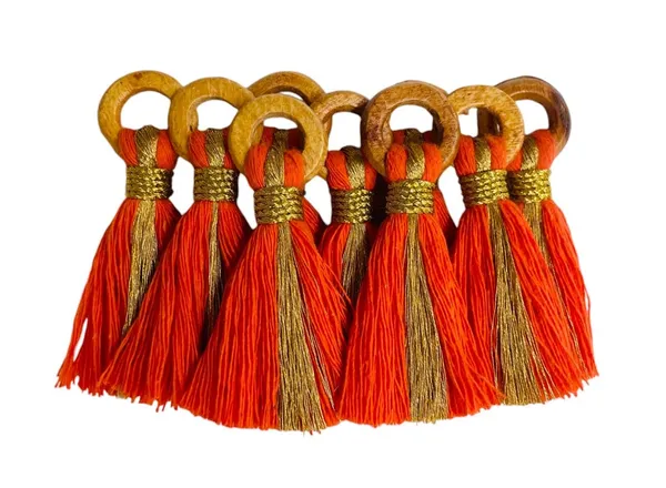 Orange_Cotton_Handmade_Mini_Tassels_With_Mini_Ring_&_Gold_Zari_,__Pack_Of_10