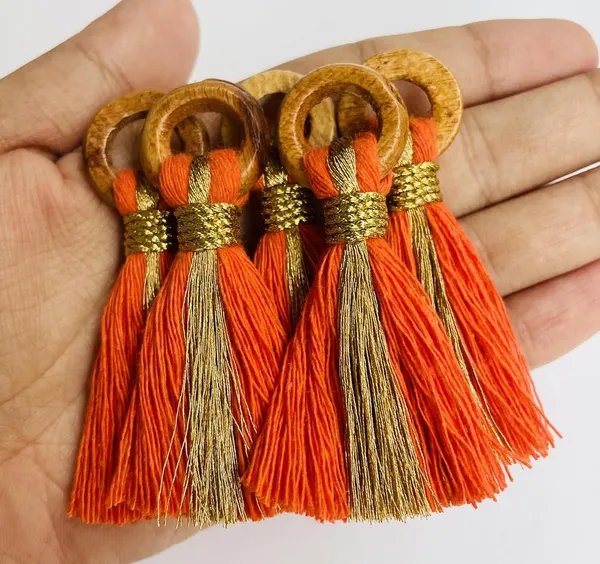 Orange_Cotton_Handmade_Mini_Tassels_With_Mini_Ring_&_Gold_Zari_,__Pack_Of_10