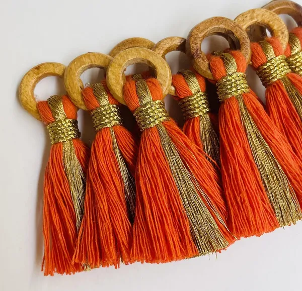 Orange_Cotton_Handmade_Mini_Tassels_With_Mini_Ring_&_Gold_Zari_,__Pack_Of_10