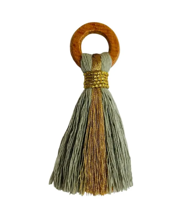 Seagreen_Cotton_Handmade_Mini_Tassels_With_Mini_Ring_&_Gold_Zari_,__Pack_Of_10