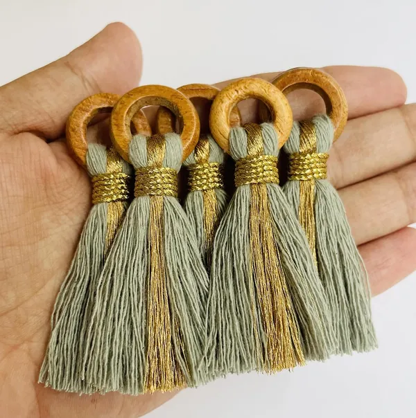 Seagreen_Cotton_Handmade_Mini_Tassels_With_Mini_Ring_&_Gold_Zari_,__Pack_Of_10