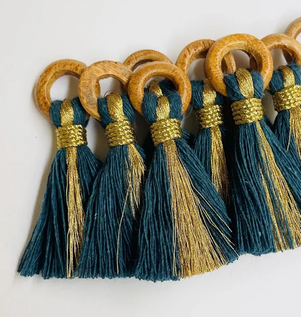 Prussian_Blue_Cotton_Handmade_Mini_Tassels_With_Mini_Ring_&_Gold_Zari_,__Pack_Of_10