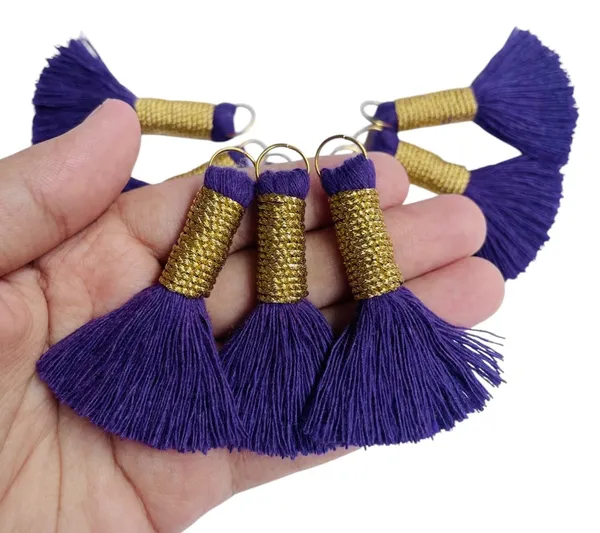 Mini_Cotton_Handmade_Tassels_With_Zari_Winding,_Pack_Of_10_(Dark_Purple)
