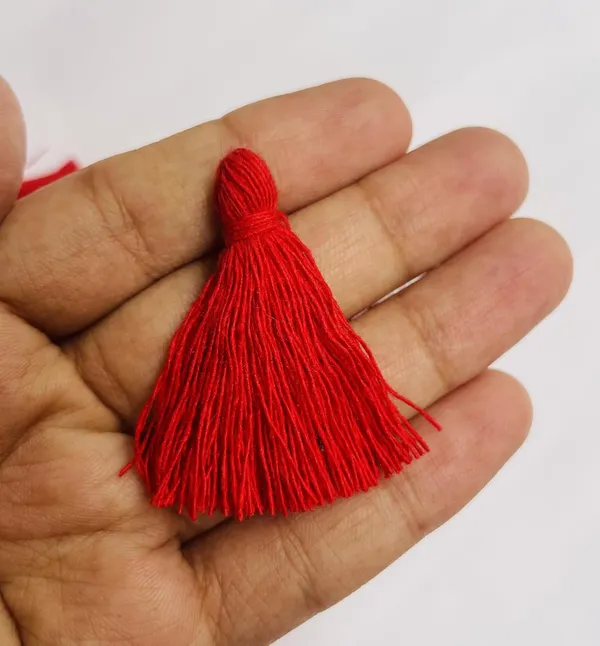 Plain_Solid_Micro_1.5_inch_Cotton_Tassels_for_Saree/Dupatta/Runners_&_DIY_Projects_(Red,_Pack_of_25_pcs)