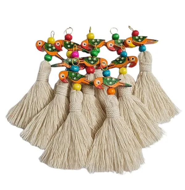Mini_Cotton_Tassels_with_Parrots_(Pack_of_10)_(Off-White)