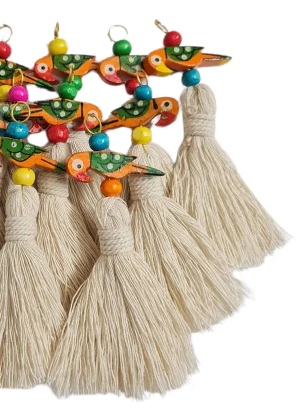 Mini_Cotton_Tassels_with_Parrots_(Pack_of_10)_(Off-White)