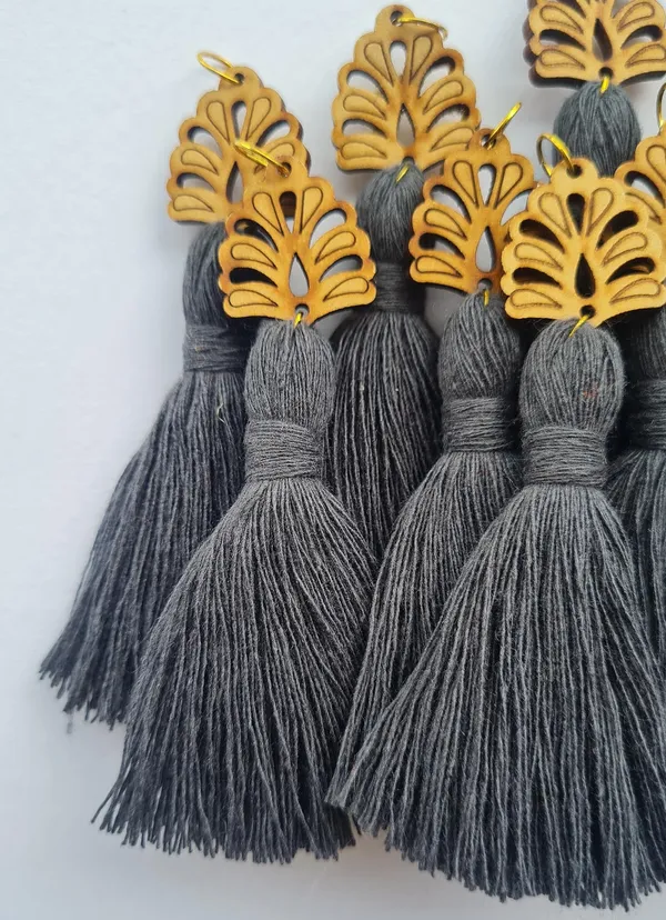 Dark_Grey_Mini_Cotton_Handmade__Tassels_with_wooden_leaf_,_Pack_of_10