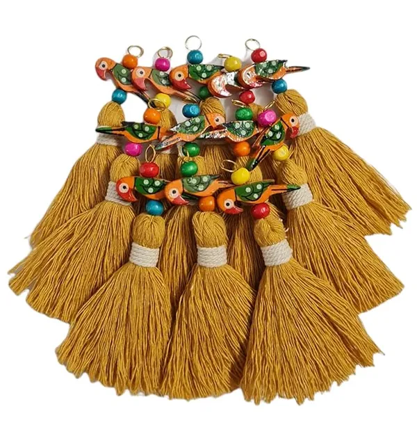 Mini_Cotton_Tassels_with_Parrots_(Pack_of_10)_(Mustard)