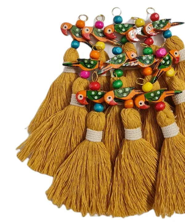 Mini_Cotton_Tassels_with_Parrots_(Pack_of_10)_(Mustard)