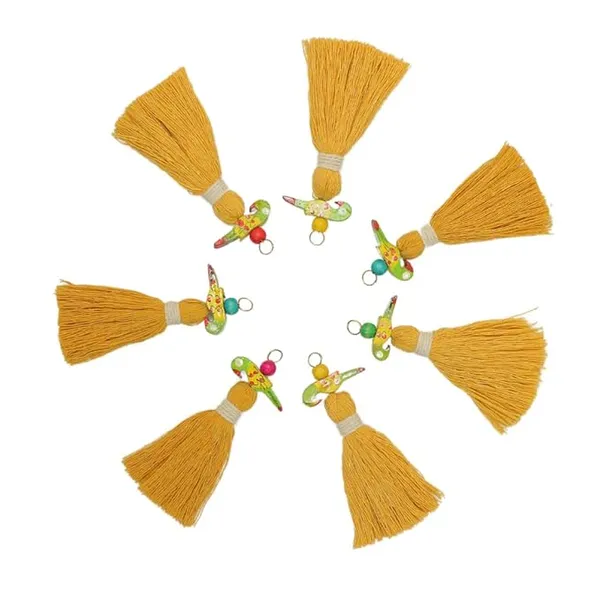 Mini_Cotton_Tassels_with_Parrots_(Pack_of_10)_(Mustard)