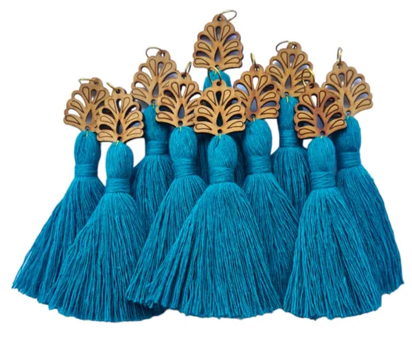 Aqua_Blue_Mini_Cotton_Handmade__Tassels_with_wooden_leaf_,_Pack_of_10