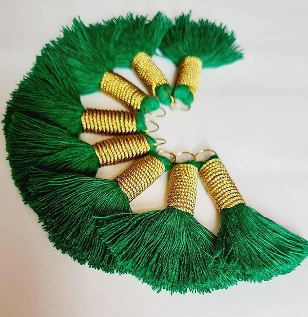 Mini_Cotton_Handmade_Tassels_With_Zari_Winding,_Pack_Of_10_(Dark_Green)