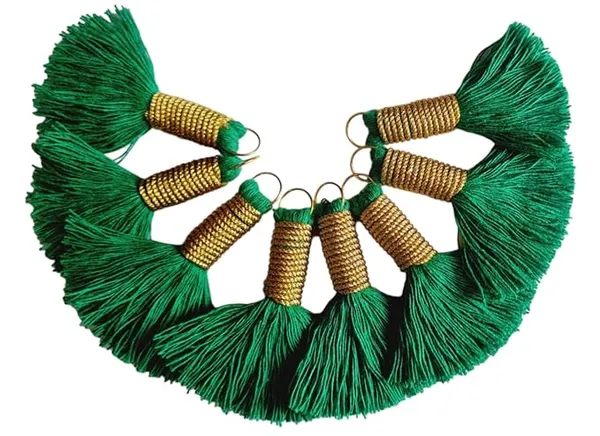Mini_Cotton_Handmade_Tassels_With_Zari_Winding,_Pack_Of_10_(Dark_Green)