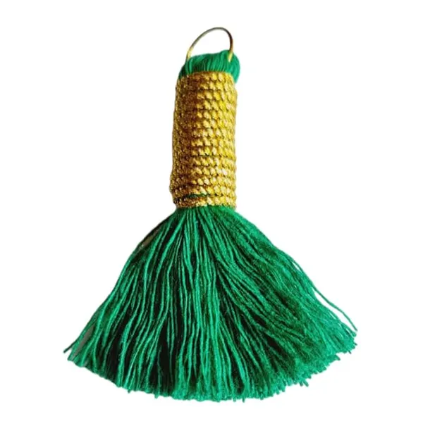 Mini_Cotton_Handmade_Tassels_With_Zari_Winding,_Pack_Of_10_(Dark_Green)