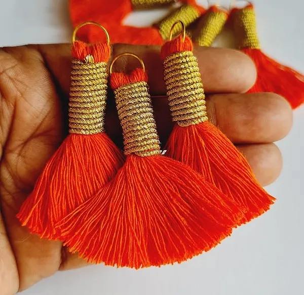 Mini_Cotton_Handmade_Tassels_With_Zari_Winding,_Pack_Of_10_(Orange)