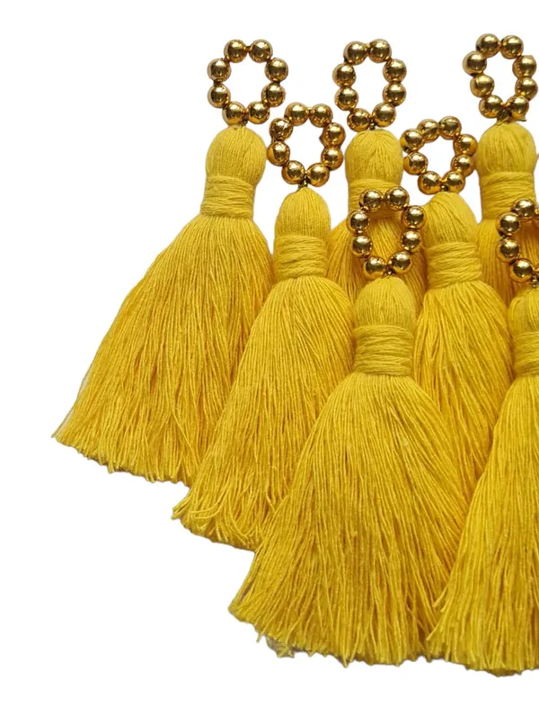 Mini_Cotton_Tassels_with_Golden_Pearls_for_Saree/Blouse/Dupatta/DIY/Decor,_Pack_of_10_(Bright_Yellow)
