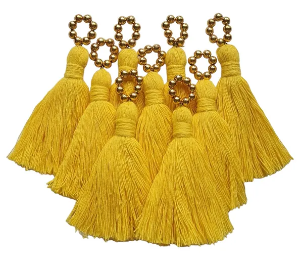 Mini_Cotton_Tassels_with_Golden_Pearls_for_Saree/Blouse/Dupatta/DIY/Decor,_Pack_of_10_(Bright_Yellow)