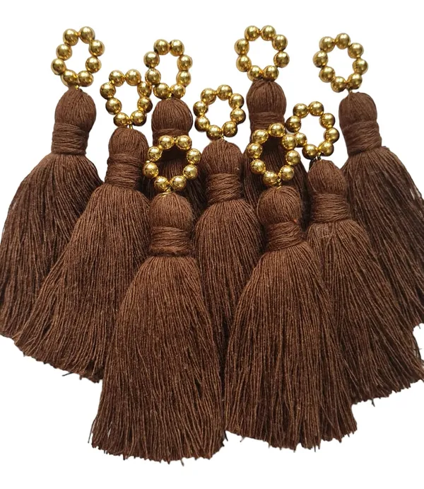 Mini_Cotton_Tassels_with_Golden_Pearls_for_Saree/Blouse/Dupatta/DIY/Decor,_Pack_of_10_(Chocolate_Brown)