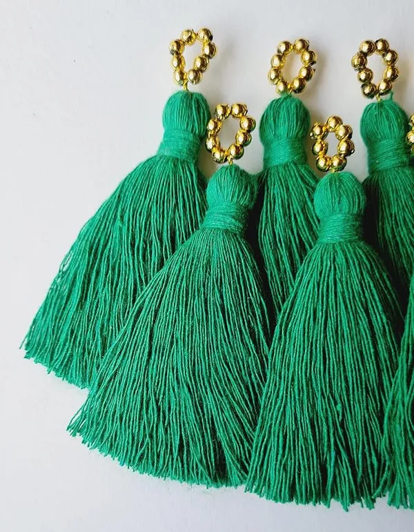 Mini_Cotton_Tassels_with_Golden_Pearls_for_Saree/Blouse/Dupatta/DIY/Decor,_Pack_of_10_(Dark_Green)