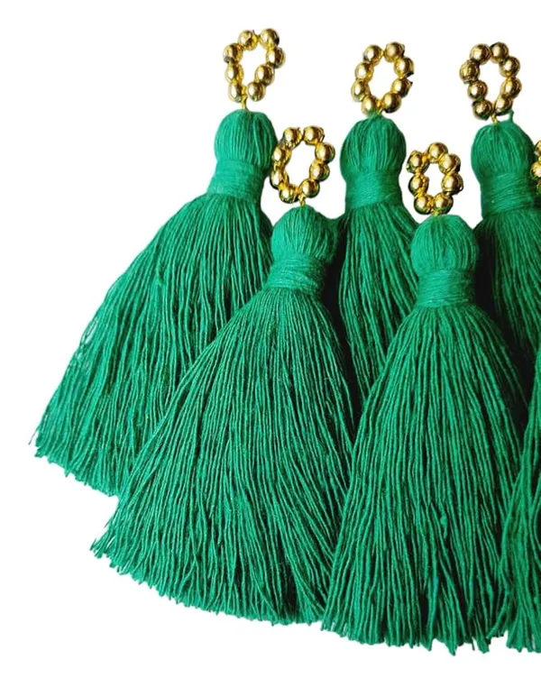 Mini_Cotton_Tassels_with_Golden_Pearls_for_Saree/Blouse/Dupatta/DIY/Decor,_Pack_of_10_(Dark_Green)