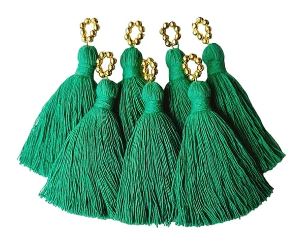 Mini_Cotton_Tassels_with_Golden_Pearls_for_Saree/Blouse/Dupatta/DIY/Decor,_Pack_of_10_(Dark_Green)