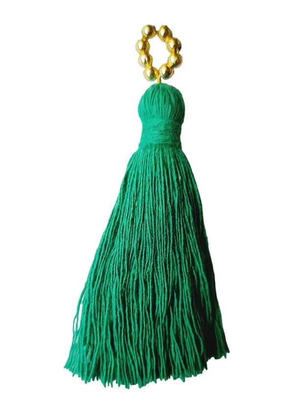 Mini_Cotton_Tassels_with_Golden_Pearls_for_Saree/Blouse/Dupatta/DIY/Decor,_Pack_of_10_(Dark_Green)