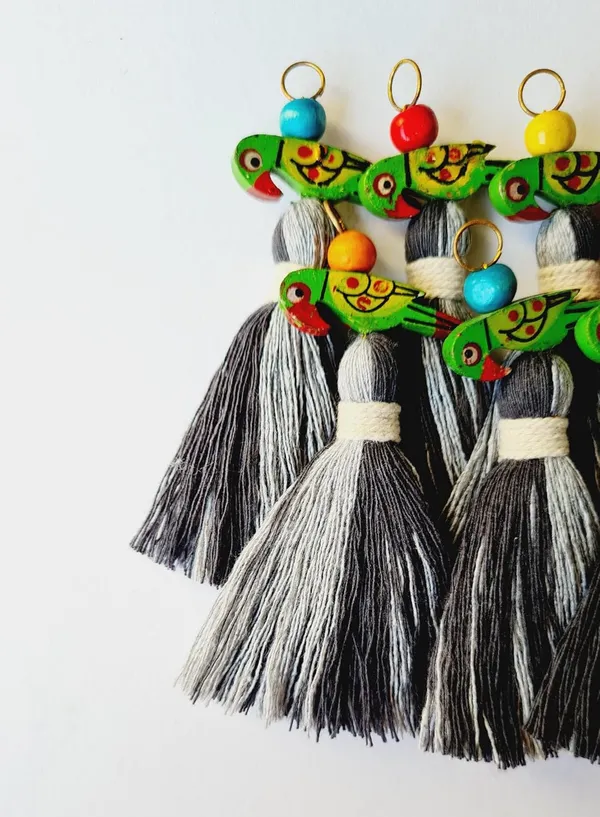 Mini_Cotton_Tassels_with_Parrots_(Pack_of_10)_(Dual-Dark_&_Light_Grey)