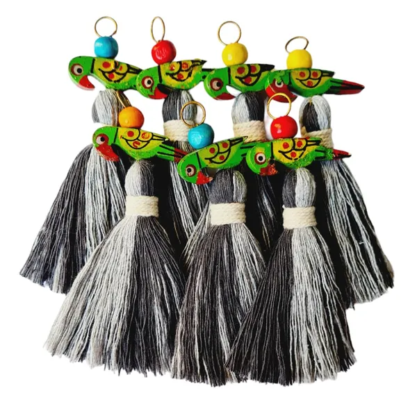 Mini_Cotton_Tassels_with_Parrots_(Pack_of_10)_(Dual-Dark_&_Light_Grey)